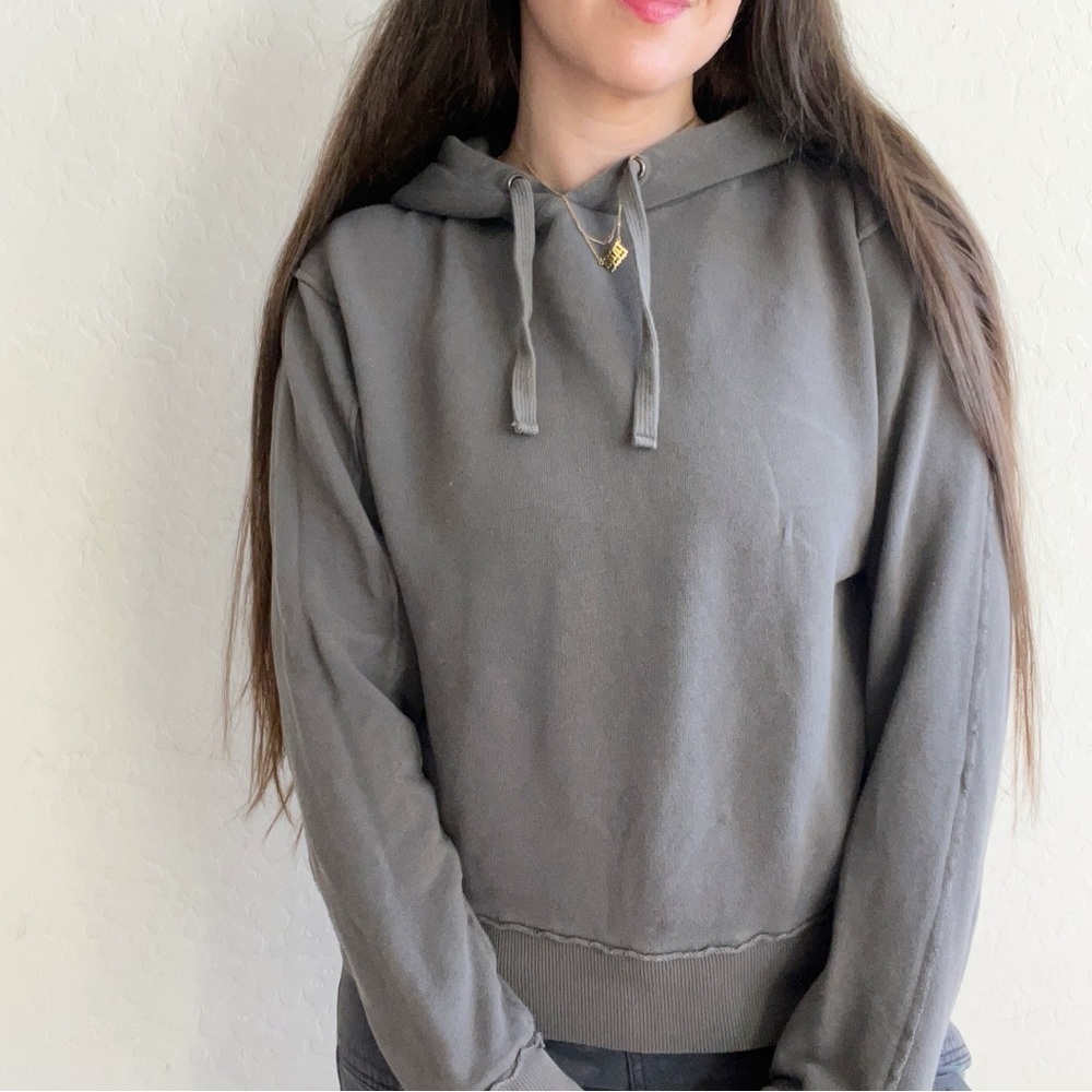 VINCE Women's Raw-Edge Smoke Hoodie Dark Grey